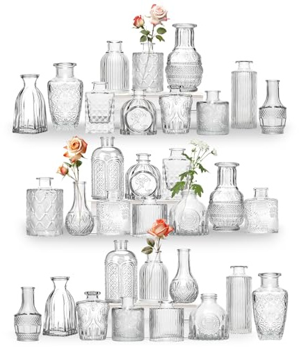 32 Mini Knospe Vase Glas Set als Hochzeit Mittelstücke für Tische, klare Vintage Vasen für Blumen, kleine Blumenvasen geeignet für tischdeko Geburtstag Party, Hochzeit, Baby-Dusche (32, Transparent)