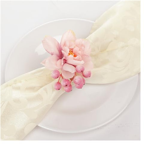 Perlen-Serviettenringe, rustikale Rose, Serviettenringe, Blume, Abendessen, Serviettenhalter für Tischdekoration (Größe: Rosa)