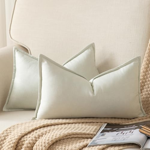 Yaertun 2er Set Leinen Reine Farbe dekorative Kissenbezug Moderne Kissenbezüge Schlafzimmer Sofa Wohnzimmer Dekokissen Bett Kissenhülle Sofakissen 30 x 50 cm Cremeweiß