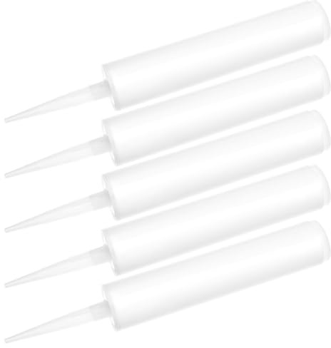 QWORK® Leere Dichtungstube, 5Stück 300 ml, Weiße Kartusche，Dichtstoff Werkzeugset, Wiederverwendbar