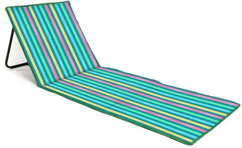 just be... Beach Sun Mat Folding Lightweight Portable Adjustable Sunbathing Recliner with Backrest Support and Valuables Pocket for Holidays Garden Camping Park Festivals - Dark Multicolour Stripes