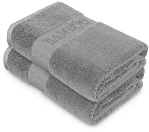 Lions Bamboo Towels - Grey Bath Sheets Pack of 2 - (80 x 140 cm), 60% Bamboo 40% Cotton, Extra Large Bath Sheet Towels, Super Soft Quick Dry Water Absorbent