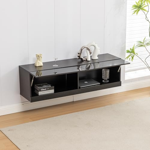 Thanaddo TV Schrank mit Beleuchtung (in 7 Farben einstellbar) Lowboard Fernsehschrank TV Schrank Hängend 140x35x40cm, Schwarz