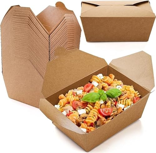 M25 Packs Lot de 50 boîtes à goûter en carton, Emballage Alimentaire a Emporter, Anti-fuites, Biodégradables, 130/112 x 106/90 x 65 mm, 1 000 ml