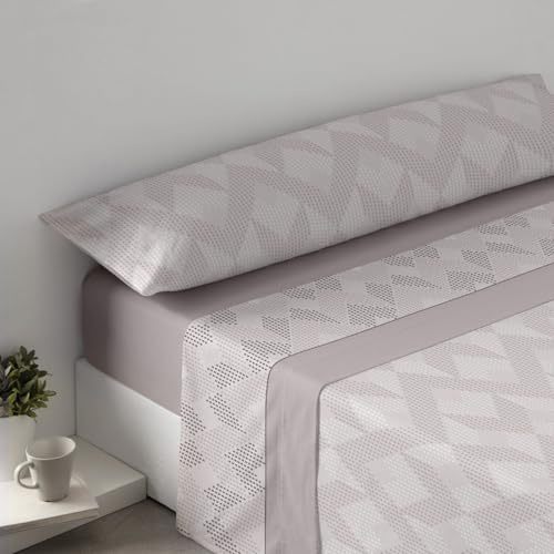 MERCURY TEXTIL-Juego Sábanas 3 Piezas Invierno Puntos Neutro (Cama 150cm) | Sabanas Polar Pirineo Microfibra Térmica. Incluye Bajera Ajustable, Encimera y Funda Almohada.