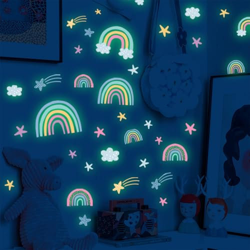 Stickers Muraux Arc-en-Ciel, Stickers Phosphorescentes Plafond pour Chambre d'enfant, Autocollants Muraux Arc-en-ciel en Vinyle, Autocollants Lumineux Arc en Ciel Décoration pour Fille Chambre