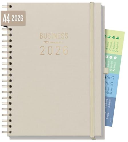 Häfft® Business-Timer 2026 A4 Maxi Taupe Canvas 1 Woche 2 Seiten | XL Terminplaner, Wochenplaner, Wochenkalender, Organizer, Terminkalender