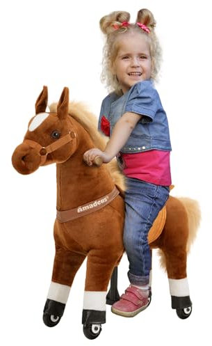 Miweba Pony Amadeus | Reitpferd auf Rollen - Pferd für Kinder - Schaukelpferd - Schaukeltier - Kuscheltier - Spielpferd zum Reiten - Plüschtier - Stofftier - Stehpferd - 4-8 Jahre (M Medium)