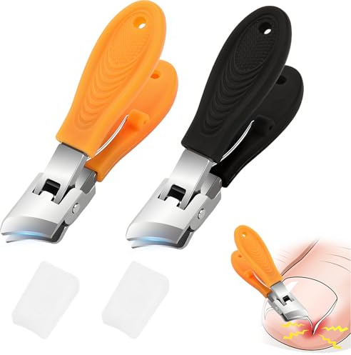 2-pack nagelklippare, set med 2 välgjorda nagelklippare, nagelklippare set, nagelklippare med bred käftöppning och långt snedställt handtag, ingen sprayning för gammalt och vaxat