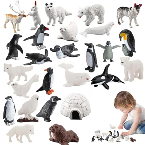 BommFu 26 Piezas Figuras De Animales Árticos Realistas, Juego De Figuras De Juguetes Polar, Incluye Oso Polar, Caribú, Decoración De Pasteles