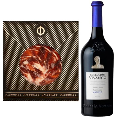 Pack Vino Rioja - Jamón de Bellota 100% Ibérico Maldonado Cortado a Mano 100g + Vino Tinto Colección Vivanco Parcelas de Mazuelo 75cl