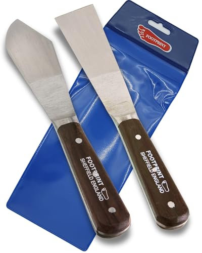 Skew & Clip Point Putty Knife Set - 4.5”/115mm Blade, Hardened & Tempered Spring Steel Decorator Tools with Full Tang Triple Rivet Hardwood Handles. Professional Grade for Glazing, Filling & Scraping