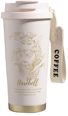 Liemuao Tasse de Voyage Isotherme 500ml, Mug Isotherme Café avec Paille, Gobelets Isothermes en Acier Inoxydable 316, Tasse Thermos Café pour Chaud ou Glacé pour Maison Bureau Voiture (Blanc)