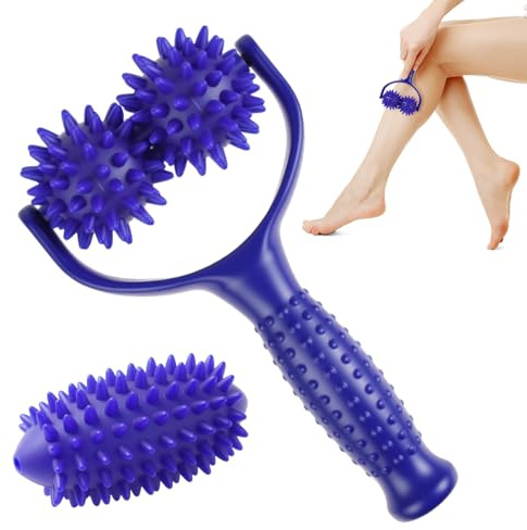 LOPHE Rouleau de Massage avec Poignées,Main Muscle Relax Rouleau,Balles de Massage - Kit 2 Balles Hérisson + 1 Longue Balle de Rechange pour Jambes/Dos/Bras - Auto-Massage Musculaire Antidouleur