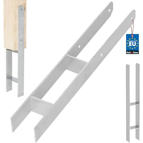 KOTARBAU® H-Pfostenträger zum Einbetonieren 70 mm / 600 mm H-Anker aus galvanisch verzinkter Stahl Silber Pfostenanker Balkenschuhe Stützenfuß Pfostenschuh mit Betonanker Stahlträger Stahlanker