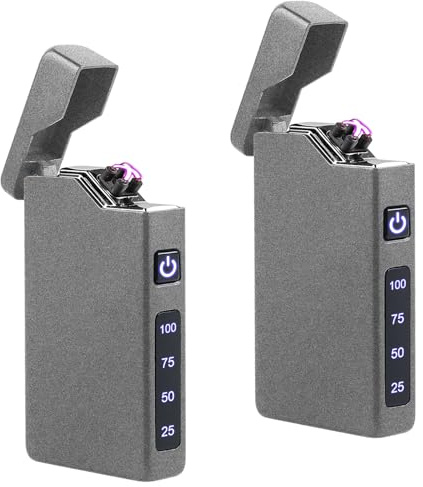 2 mecheros eléctricos, arco eléctrico, encendedor portátil con indicador de batería, recargable mediante USB, regalo unisex con caja de regalo (gris)