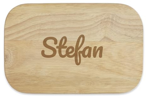 Personalisiertes Frühstücksbrettchen Schriftzug Name Motiv, Ihr Text mit Laser in Gummibaum Hartholz eingebrannt, 23x15cm, Schneidebrett mit Gravur