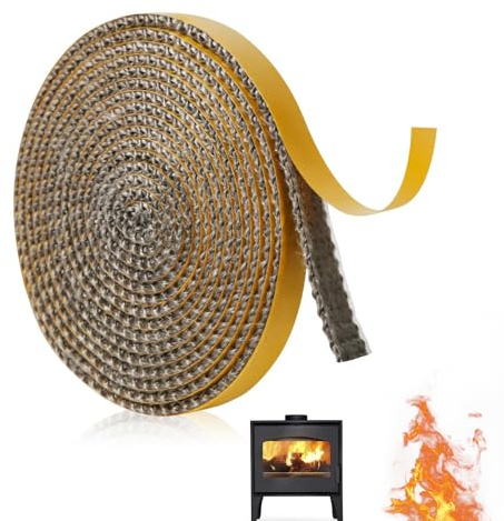 2.5m Joint Insert Cheminée Autocollant, Oints Fibre De Verre, Chaleur, Colle Refractaire, Joint Insert Cheminée Pour Poele a Bois, Chaleur, Résistante