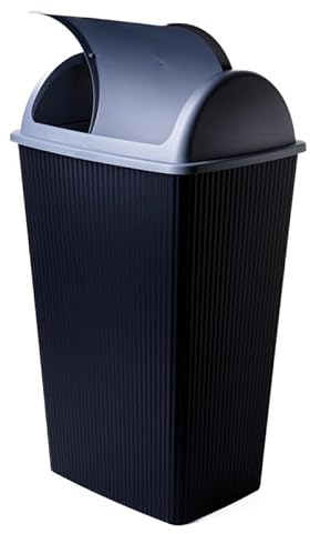 SUSTANIA Poubelle de 50 l, avec couvercle basculant, grande, noire, avec couvercle gris, pour cuisine, bureau, en plastique, 1 pièce