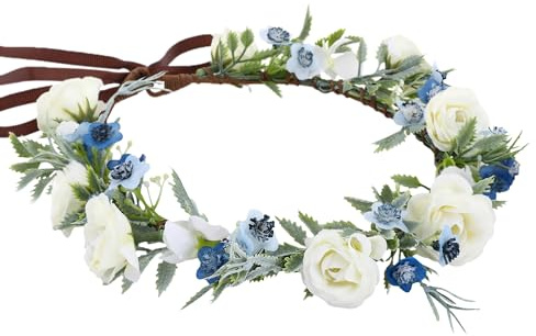 Blumenkranz Frauen Kleiner Rosen Sterniger Runde Kopfbinde Weiße Rosen Kopfschmuck für Hochzeitsaufnahmen Geburtstagsparty Tanzparty Dekoration Festival Krone Faschingskostüme Karneval Damen