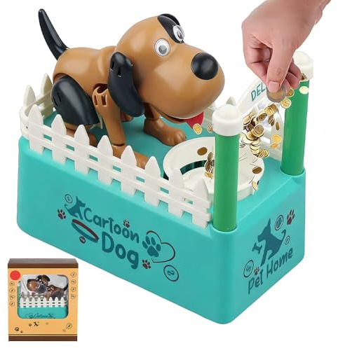 RNPKZ Hungriger Hund Spardose, Hundesparschwein,Hungry Dog Sparschwein,Hungrige Spardose Kinder Spardoses,Niedliche Hundsimulierung Zaun Coin Box,Hund Frisst Geld,Geburtstagsgeschenk für Kinder (Grün)