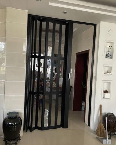 Puerta Plegable Puerta Corrediza Tipo Acordeón Negra de 230cm de Largo. Puertas de Armario Plegables y Plisadas Que Ahorran Espacio. Puerta Tipo Acordeón(126cmx230cm/49.6inx90in)