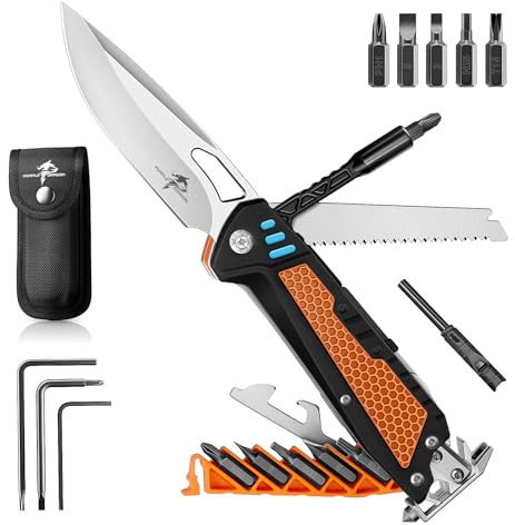 Purple Dragon 13 in 1 Multitool, Camping Taschen- & Klappmesser - Schwarz | 13in1 Edelstahl Werkzeug, rutschfester Griff, magnetische Bits, leicht mit Tasche & Box, Camping Wandern Auto, Männergeschenk