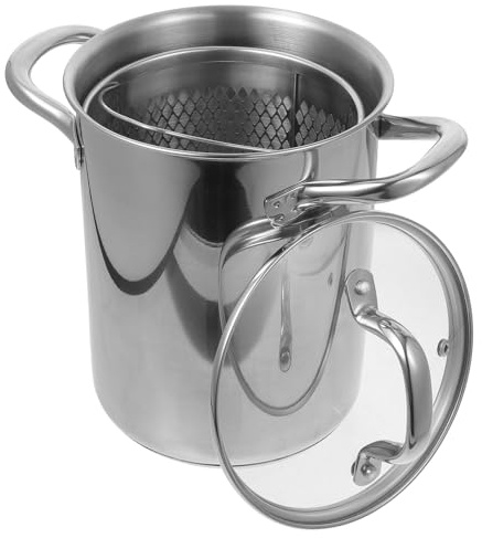 DIYEAH Freidora de Acero Inoxidable Pequeña con Cesta de Filtro para Tempura Estilo Japonés Sartén para Freír con Ahorro de Aceite Utensilios de Cocina Prácticos para Pollo Pescado y