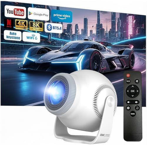 Mini Proyector con 4K & 8K 1080P, Proyector Portátil con Android 14 5G WiFi 6 y Bluetooth 5.4, Rotación de 270°, HDMI/USB/DC, 8 GB de Almacenamiento, Corrección Trapezoidal Horizontal Automática