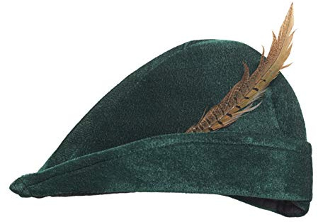 TrendandStylez Robin Hood Hut aus Samt mit Feder für Damen & Herren – Grüner Jägerhut für Mittelalter Kostüm, das perfekte Accessoire für Waldläufer, Bogenschütze, Karneval & Mottoparty