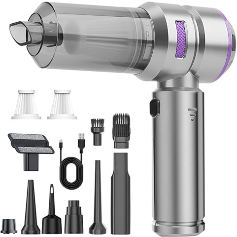 Aspirabriciole Senza Fili,22000Pa Aspirapolvere Auto,3 Velocità,4 in 1 Aspiratore e Soffiatore con Motore Brushless,6000mAh Spray ad aria Compressa,Mini Potente per Auto Casa Ufficio Peli di Domestici