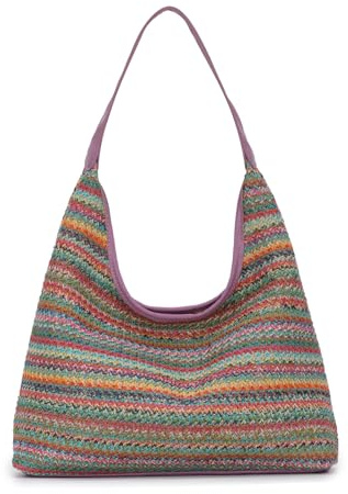 SUKUTU Borsa a tracolla da donna, borsa in paglia intrecciata, borsa da spiaggia estiva, viola.