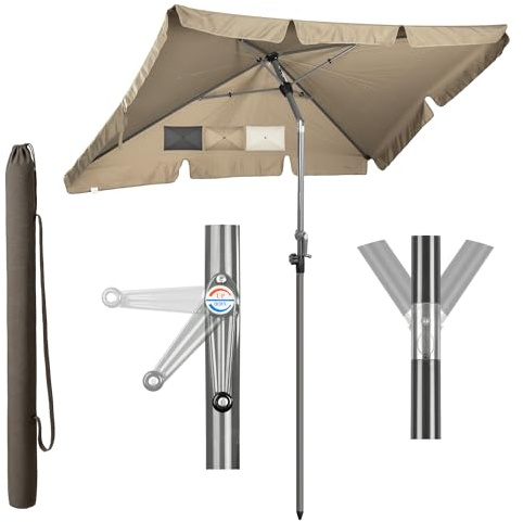 Menz Balkonschirm mit Kurbel, Sonnenschirm rechteckig 200x125 cm, Sonnenschirm Balkon, UV 50+ Sonnenschutz Balkon mit Schutzhülle mit Kurbel, knickbar und höhenverstellbar, Taupe