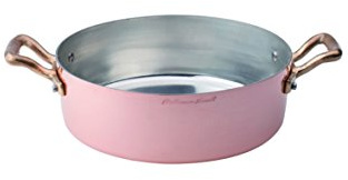 Pentole Agnelli ALCM106M32 Casseruola Bassa in Rame Martellato Stagnato con 2 Maniglie in ottone, 32 cm