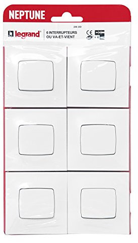 LEGRAND - Interrupteur ou Va-et-vient Neptune 10A - Commande d'Éclairage Monobloc - Prêt à Installer - Blanc - Lot de 6