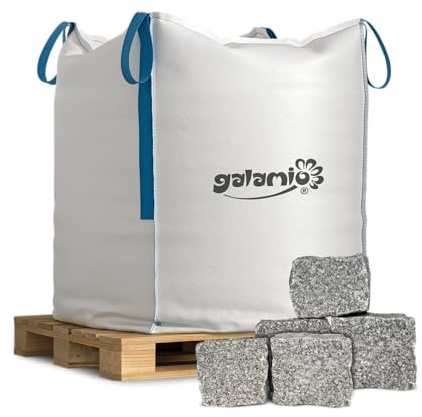 Granitpflaster Pflastersteine Großpflaster Granit Pflaster Stein Garten Rasenkante Naturstein Gespalten Grau 15/17cm 1.000kg BigBag / 1 Palette
