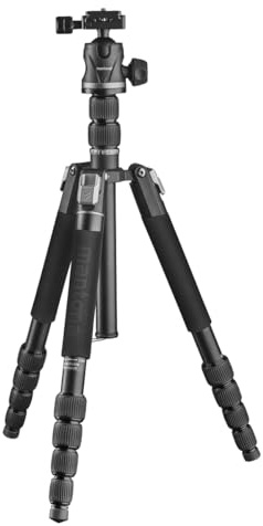 Mantona DSLM Travel Evolution 224 leichtes Allround Reisestativ mit Vollausstattung,360°Panorama Kugelkopf Arca-Swiss kompatibel, Aluminium, Fliplock Verschlüsse DSLM Travel Evo Max 255 173cm RingLock