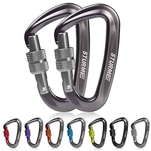 STURME Carabiner Clip 12KN Aluminium Wiregate Lightweight Heavy Duty Large Strong Durable D-Ring Hooks Spring Snap Link Keychain Clips Set for Hammock Improved Design for 2024 (Gunmetal)