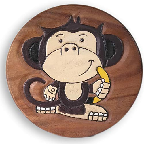 ART-CRAFT Vielseitiger Kinderhocker Holzhocker rund aus Massivholz Tiermotiv AFFE mit vielen Einsatz Möglichkeiten
