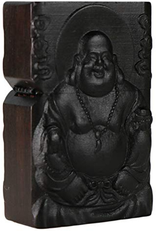 Briquet sculpté en bois d'ébène naturel noir avec boîtier extérieur pour kit d'insertion Zippo (Happy Laugh Maitreya Bouddha 3#)