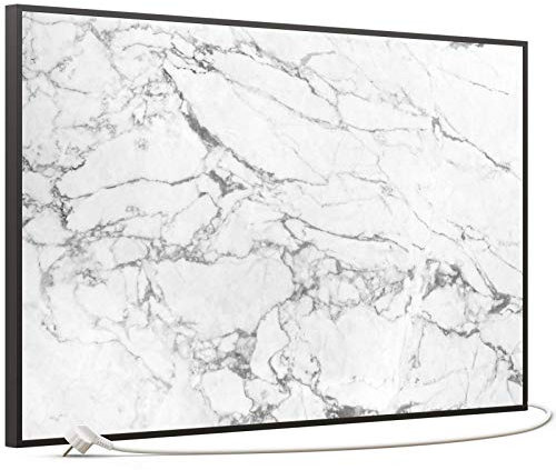 STEINFELD Bild Infrarotheizung | Deutscher Hersteller | Marmor 350-1200 Watt Rahmen schwarz (600 Watt, 068 Marmor Weiß)