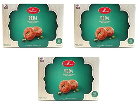 Haldiram Peda 300g (paquete de 3) – Dulce indio tradicional – Sabor suave y lechoso – Bondad de almendras cardamomo y pistacho – Dulces en cada ocasión