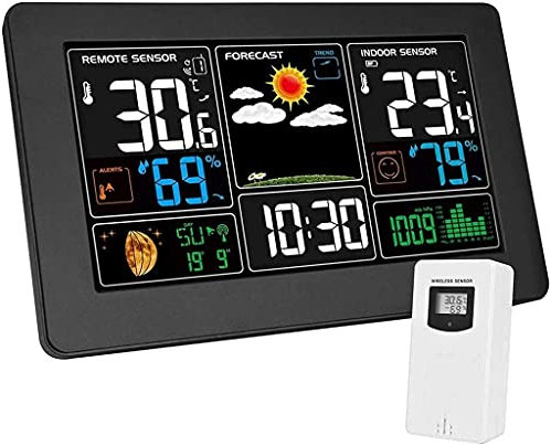 X&Z-XAOY Estación Meteorológica Inalámbrica Reloj Despertador Digital Multifunción con Radiocontrol con Sensor Interior Exterior Barómetro Pronóstico del Tiempo para El Hogar/Jardín