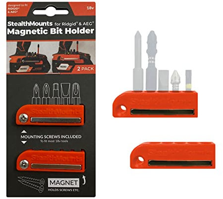 StealthMounts Ridgid & AEG Support d'embouts magnétiques | Organisateur d'embouts de perceuse | Parfait pour Les forets et Embouts Ridgid & AEG | Maintien Ferme | Facile à Utiliser (Lot de 2) Orange