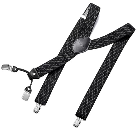 DonDon breda hängslen 3,5 cm - 4 clips med läder i Y-form - elastisk och längdjusterbar i olika designer