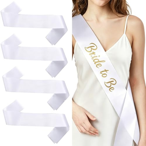 Satin-Schärpe für Hochzeit, Geburtstag, Party, Bastelbedarf, Weiß, 4 Stück