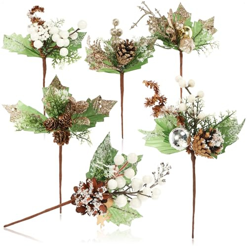 com-four® 6X Deko-Mistelzweig, dekorative Mistelzweige zum Aufhängen | Dekozweige als Bastelbedarf - verschönert Geschenke und Potpourris