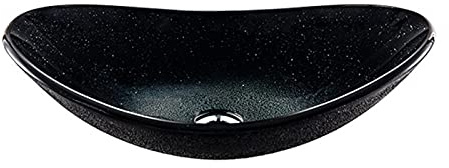 LWX Polished Tempered Glass Bathroom Wash Basin Sink, Bathroom Countertop Washroom Vessel Vanity Sink,C 1 Accessory