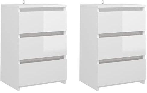 vidaXL 2X Nachttisch mit 3 Schubladen Nachtschrank Nachtkonsole Nachtkommode Schlafzimmer Schrank Kommode Hochglanz-Weiß 40x35x62,5cm Holzwerkstoff