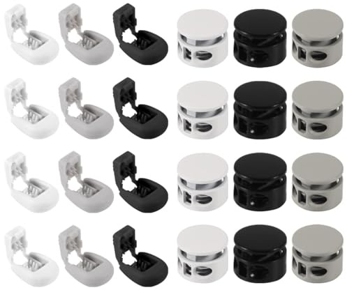 Lonely high heels 24 Stück Kordelstopper Metall 2 Loch und Kordelenden Schnürsenkel Stopper Federschnurschlösser für Bekleid Kordelzug Rucksack SeilSchnürsenke (Schwarz Weiß Grau)